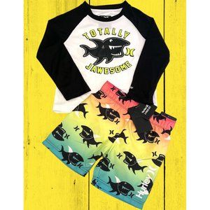 Boys Toddler SZ: 2T Hurley Shark 2 PC UPF 50+ H2O Dri Swim Shirt Swimsuit Trunks